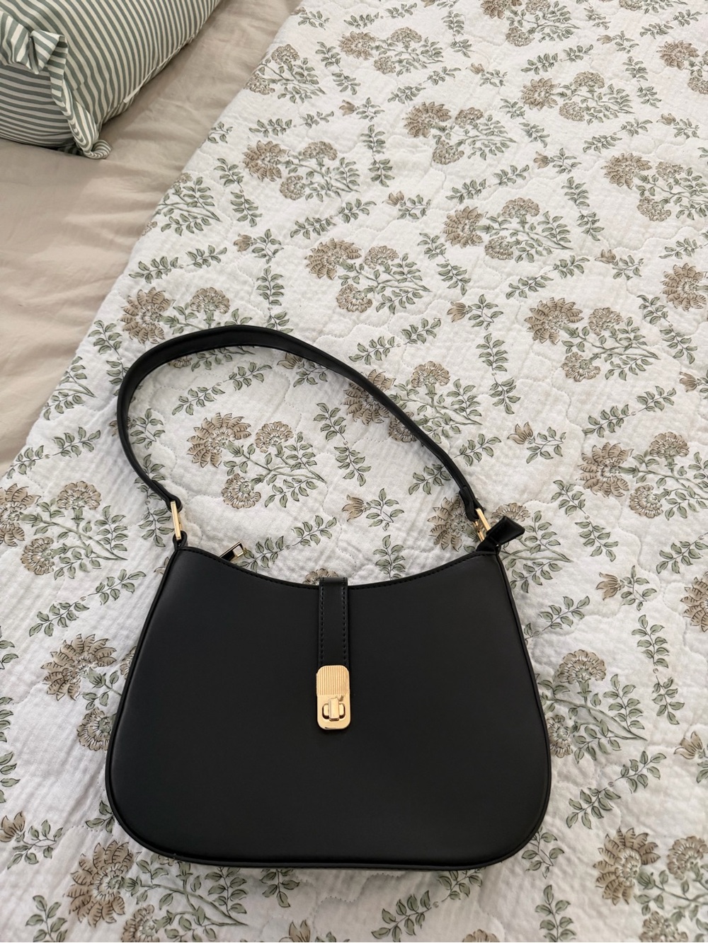 Black Women's Shoulder Bag with Gold Hardware